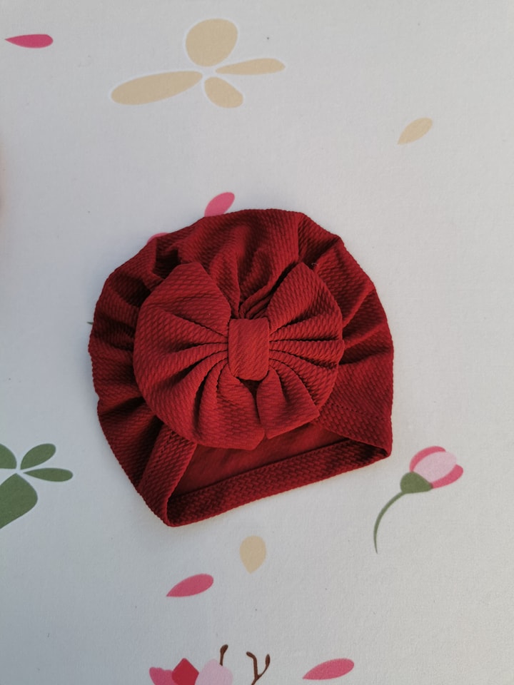 Turban cu fundita rosu burgundy 3-12 luni
