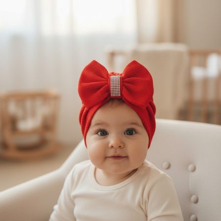 Turban cu fundita si cristal rosu
