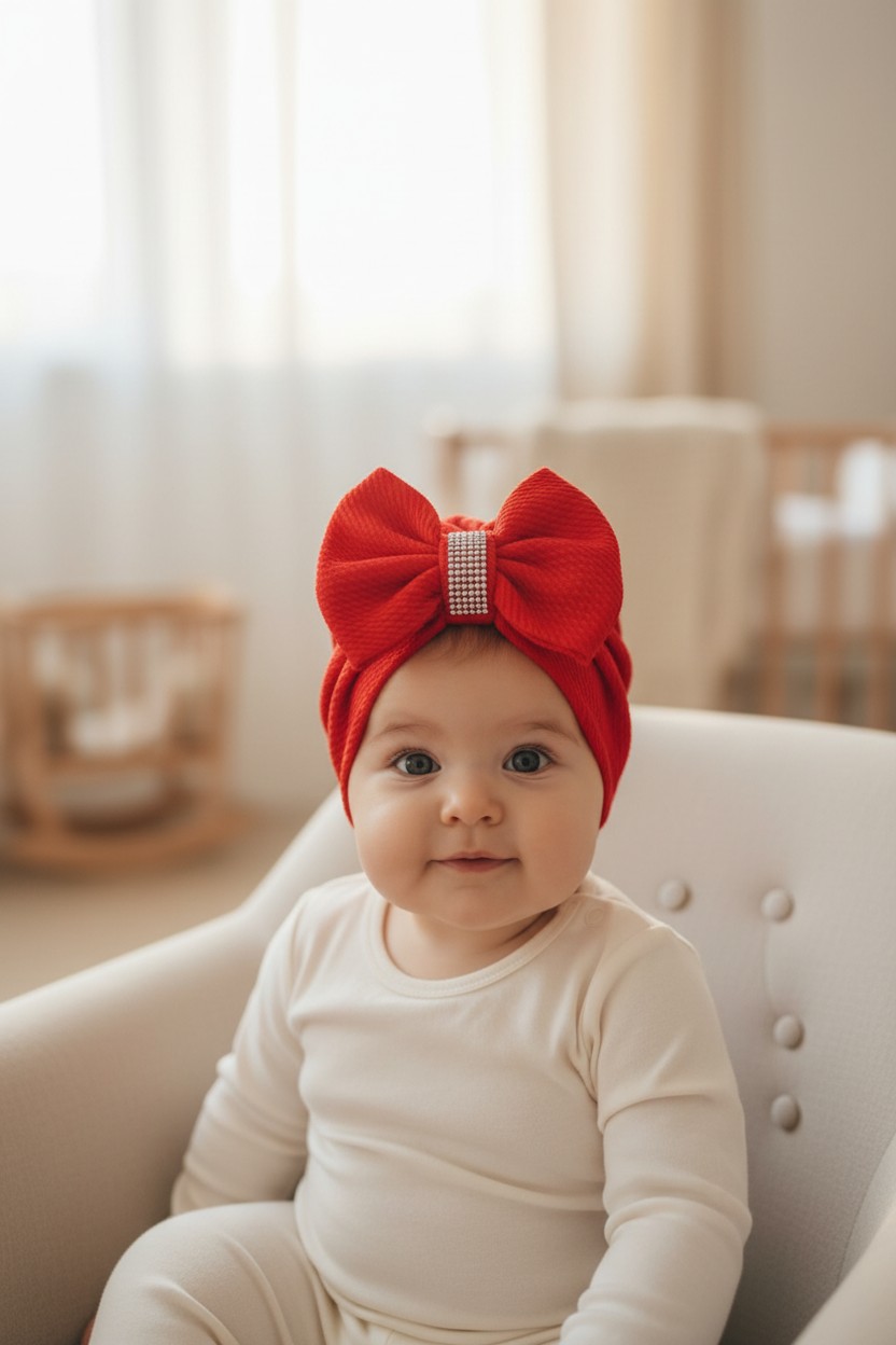 Turban cu fundita si cristal rosu