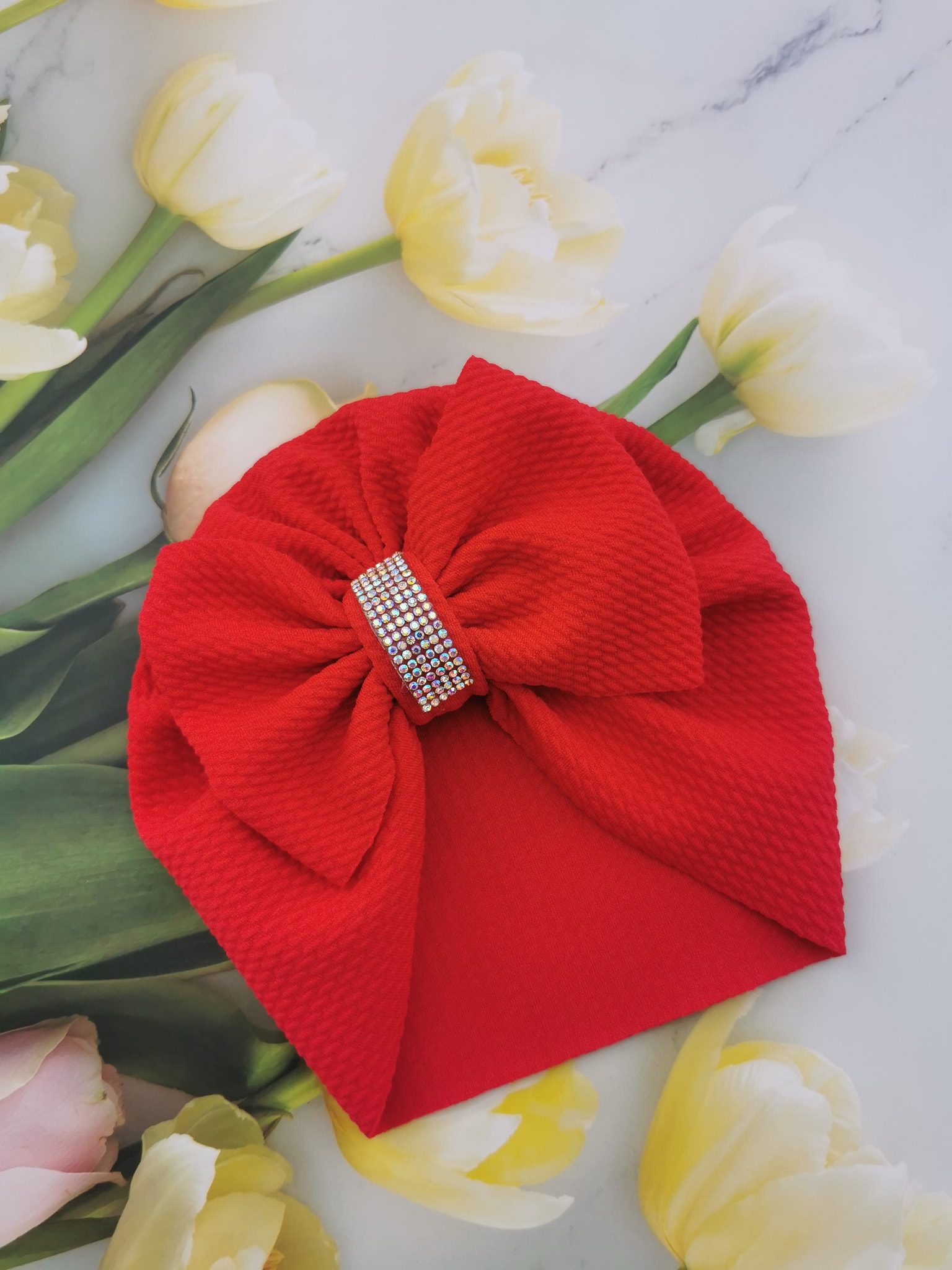 Turban cu fundita si cristal rosu - imagine 2