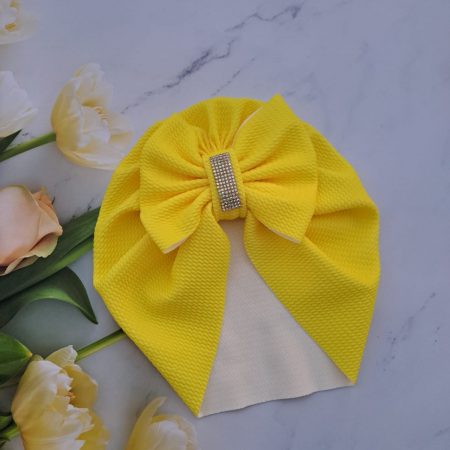 Turban cu fundita si cristal galben-lamaie