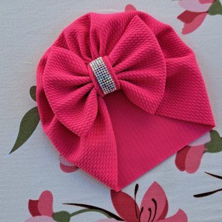 Turban cu fundita si cristal roz inchis