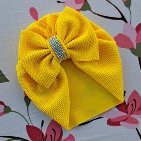 Turban cu fundita si cristal galbena
