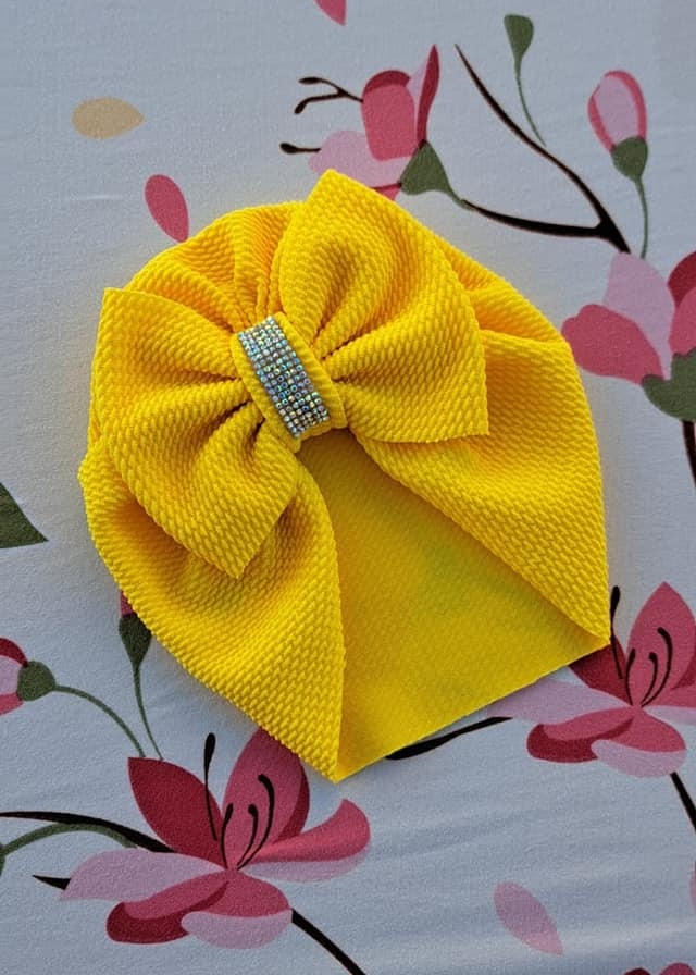 Turban cu fundita si cristal galbena