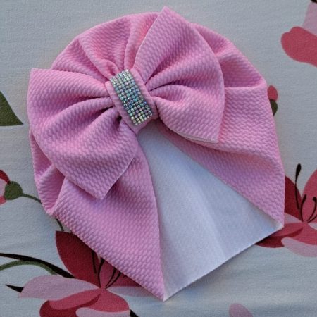 Turban cu fundiță si cristal roz deschis