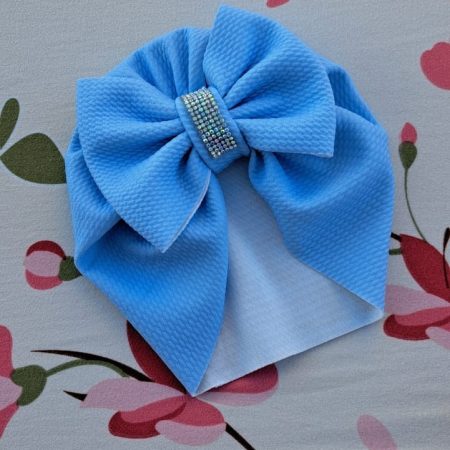 Turban cu fundita si cristal albastru deschis