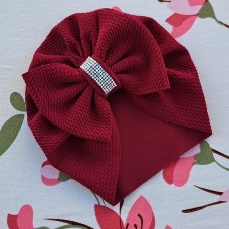 Turban cu fundita si cristal bordo