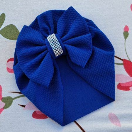 Turban cu fundita si cristal albastru regal