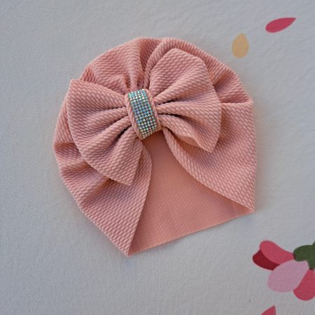 Turban cu fundita si cristal piersica