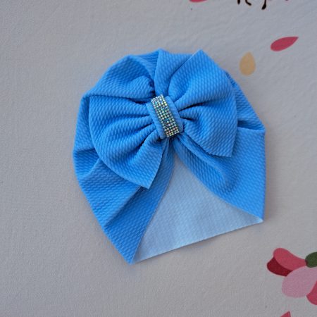 Turban cu fundita si cristal albastru deschis 0-3 luni