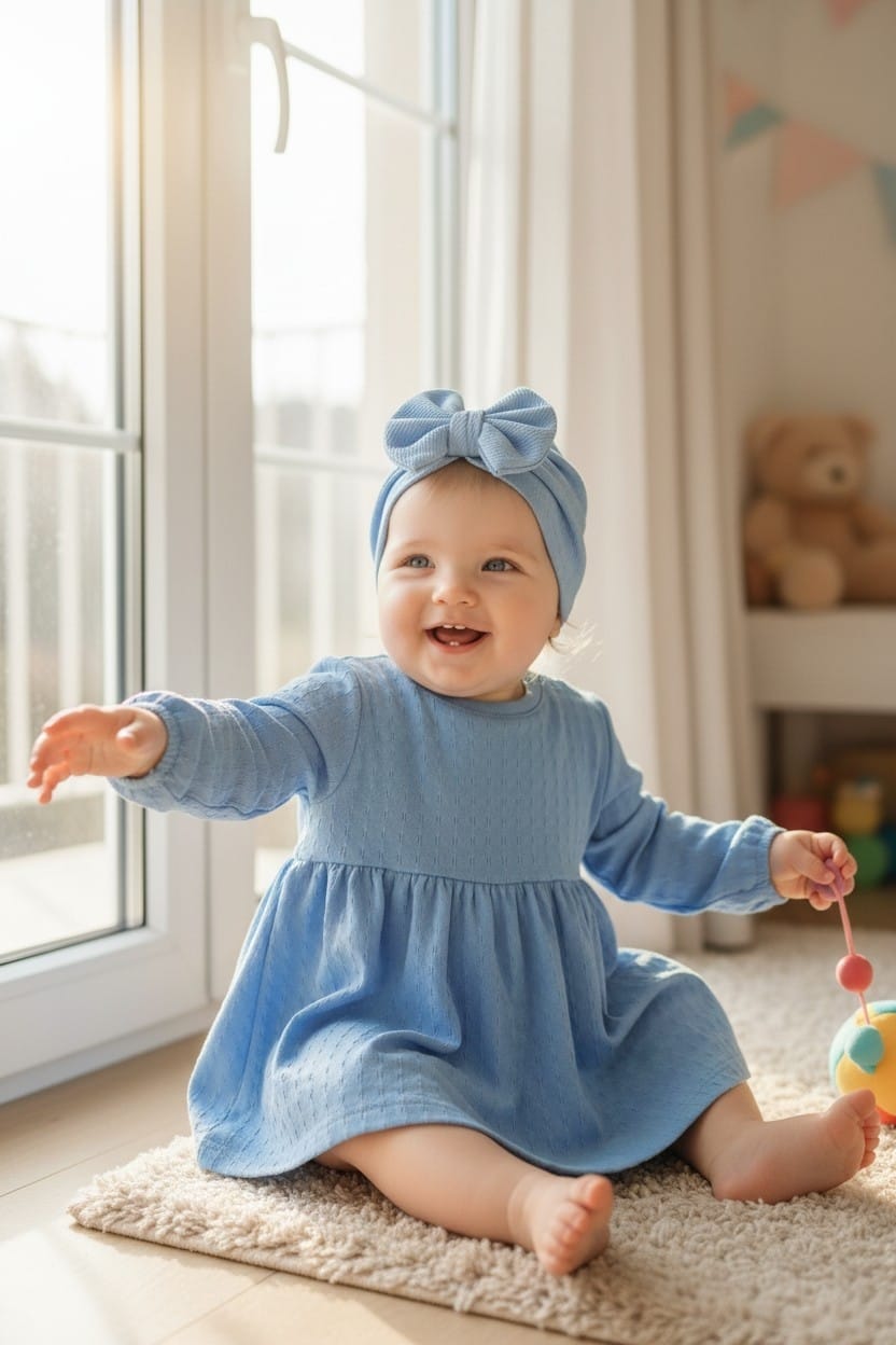 Turban cu fundita albastru deschis 3-12 luni - imagine 2