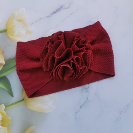 Bentita lată cu floare rosu burgundy 3-12 luni