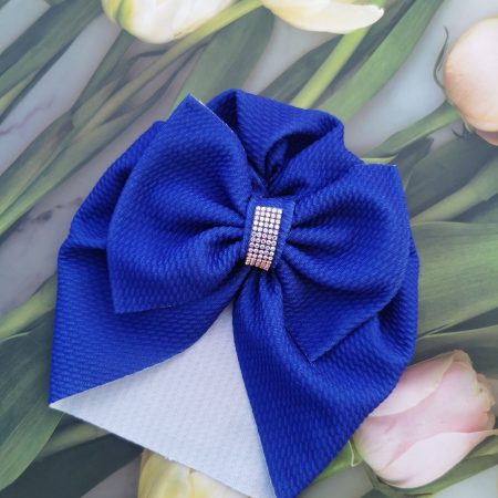 Turban cu fundita si cristal albastru regal 0-3 luni