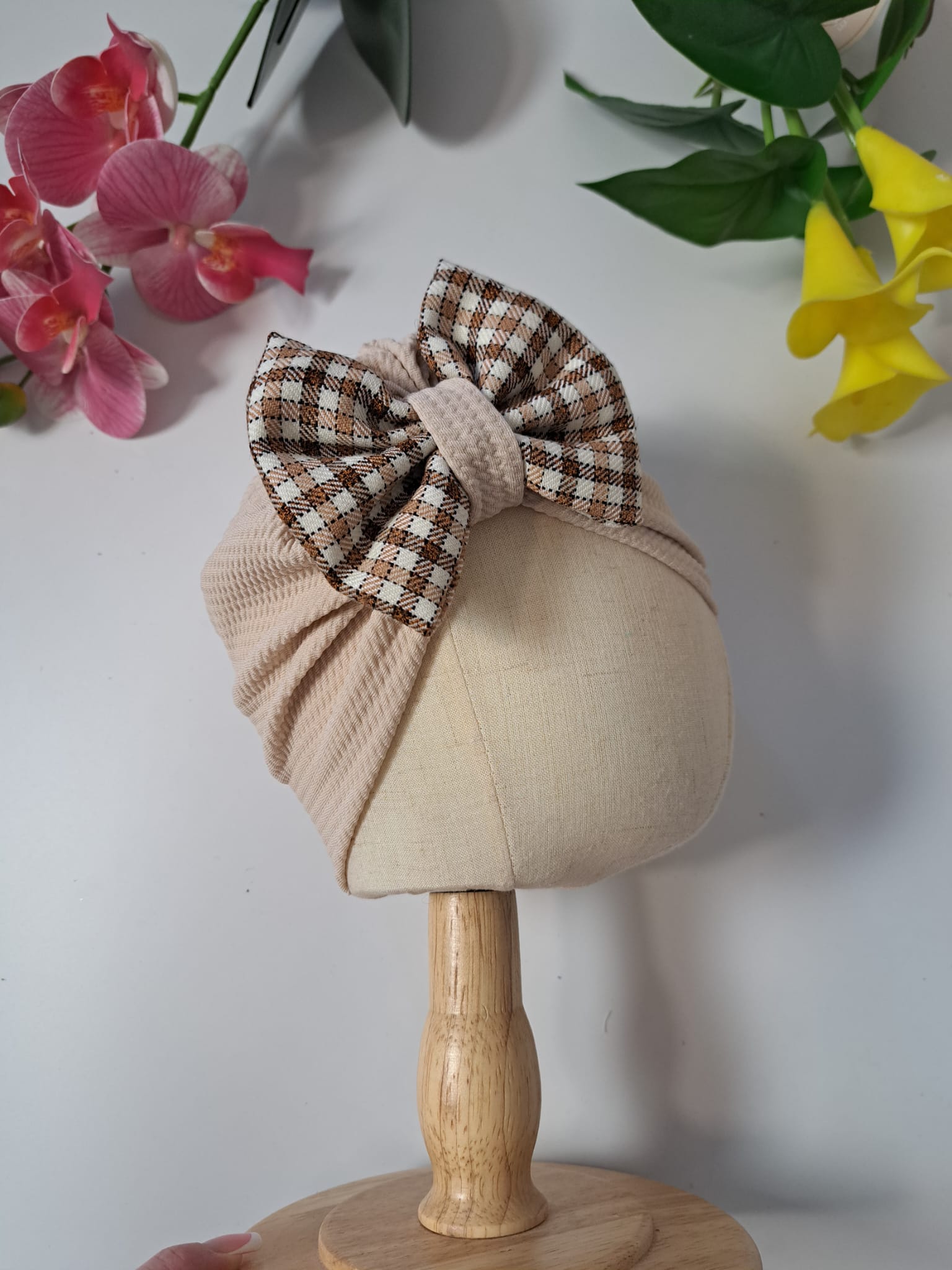 Turban cu fundita bej+maro - imagine 2