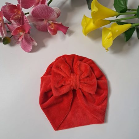 Căciulă turban cu fundita rosie 0-3 luni