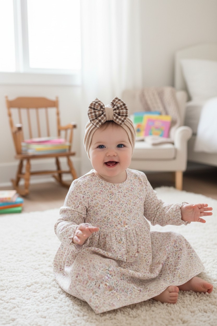 Turban cu fundita bej+maro - imagine 4