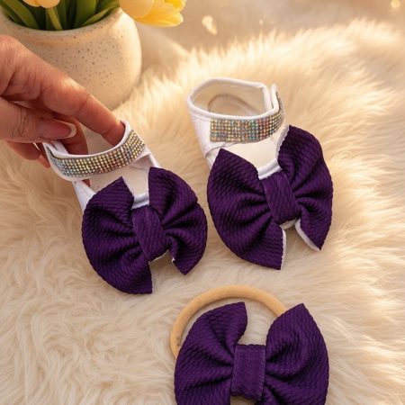 Set pantofi + bentita mov 0-3 luni